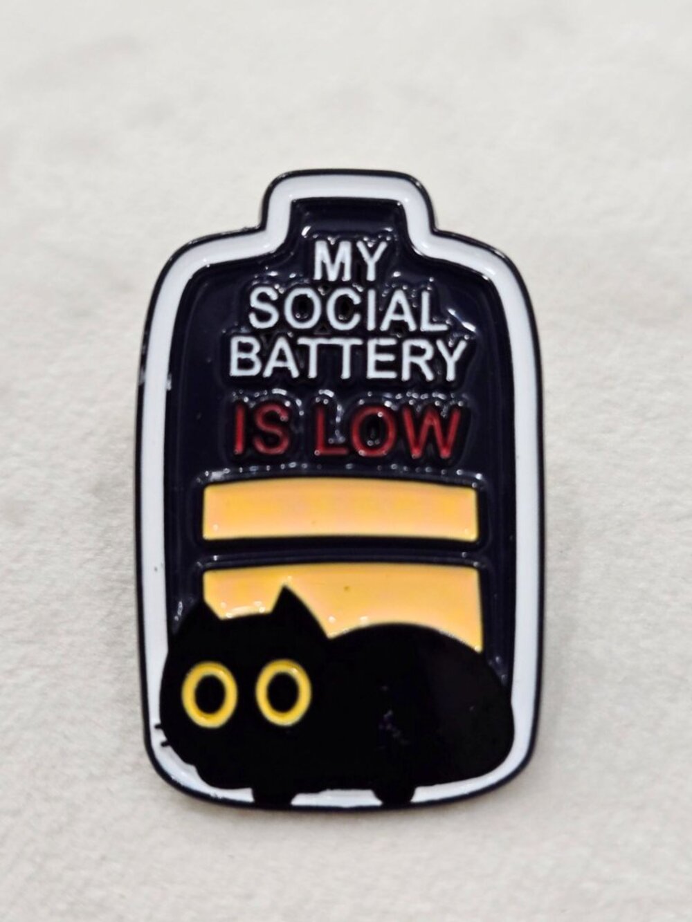 Artisan My Social Battery Is Low Black Cat Introvert Funny Enamel Pin Badge NWT